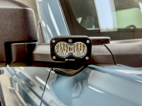 BluMak3D Adjustable LED Ditch Light Housings-Upgraded to Baja Designs S2 PRO LED Pods (4490 Lumens-pair) for Ford Bronco