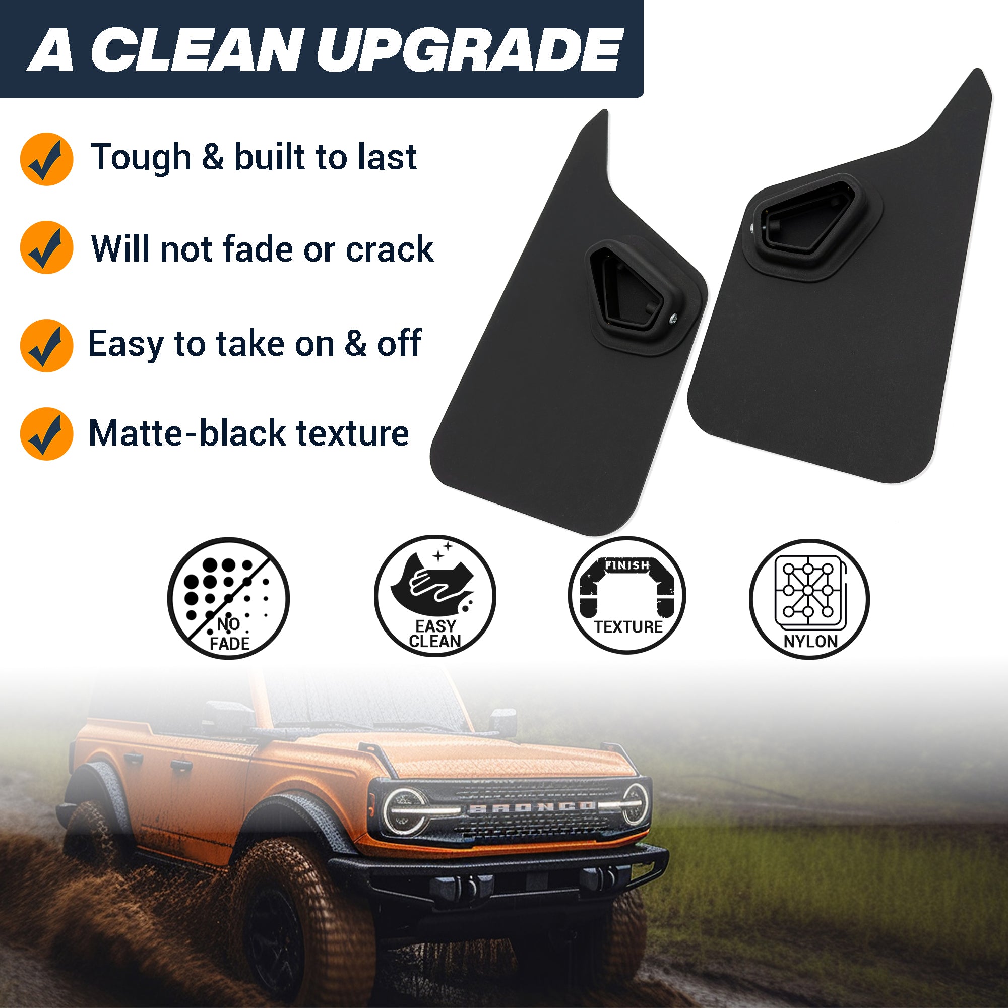 Rock Rail Front Mud Flaps for Ford Bronco - Sasquatch Flares Only
