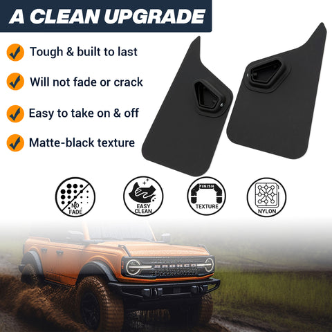Rock Rail Front Mud Flaps for Ford Bronco -                                           Xtra Large For Non-Squatch Flares
